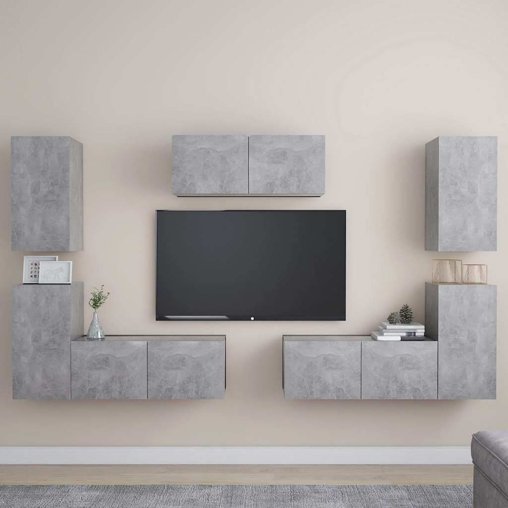 Set di Mobili Porta TV 7 pz Grigio Cemento in Legno Multistrato vidaXL