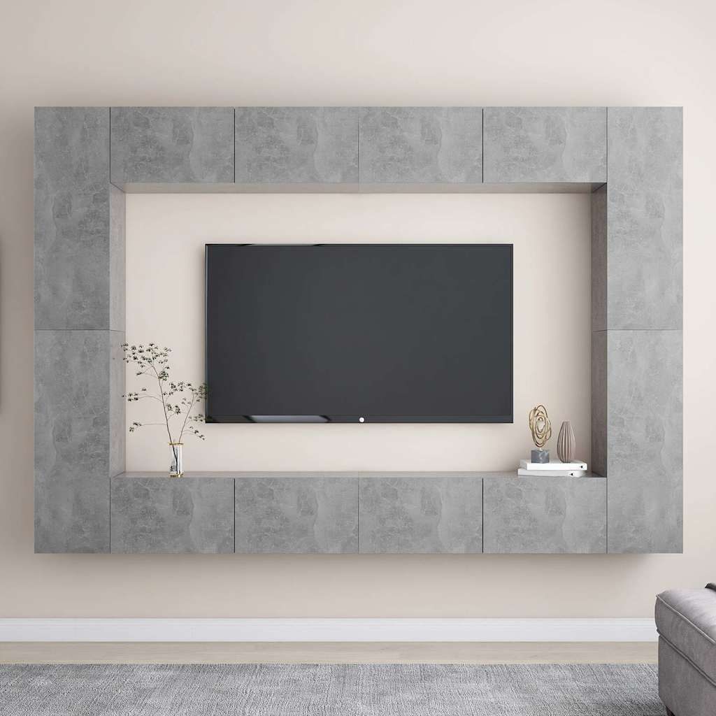 Set di Mobili Porta TV 8 pz Grigio Cemento in Legno Multistrato vidaXL