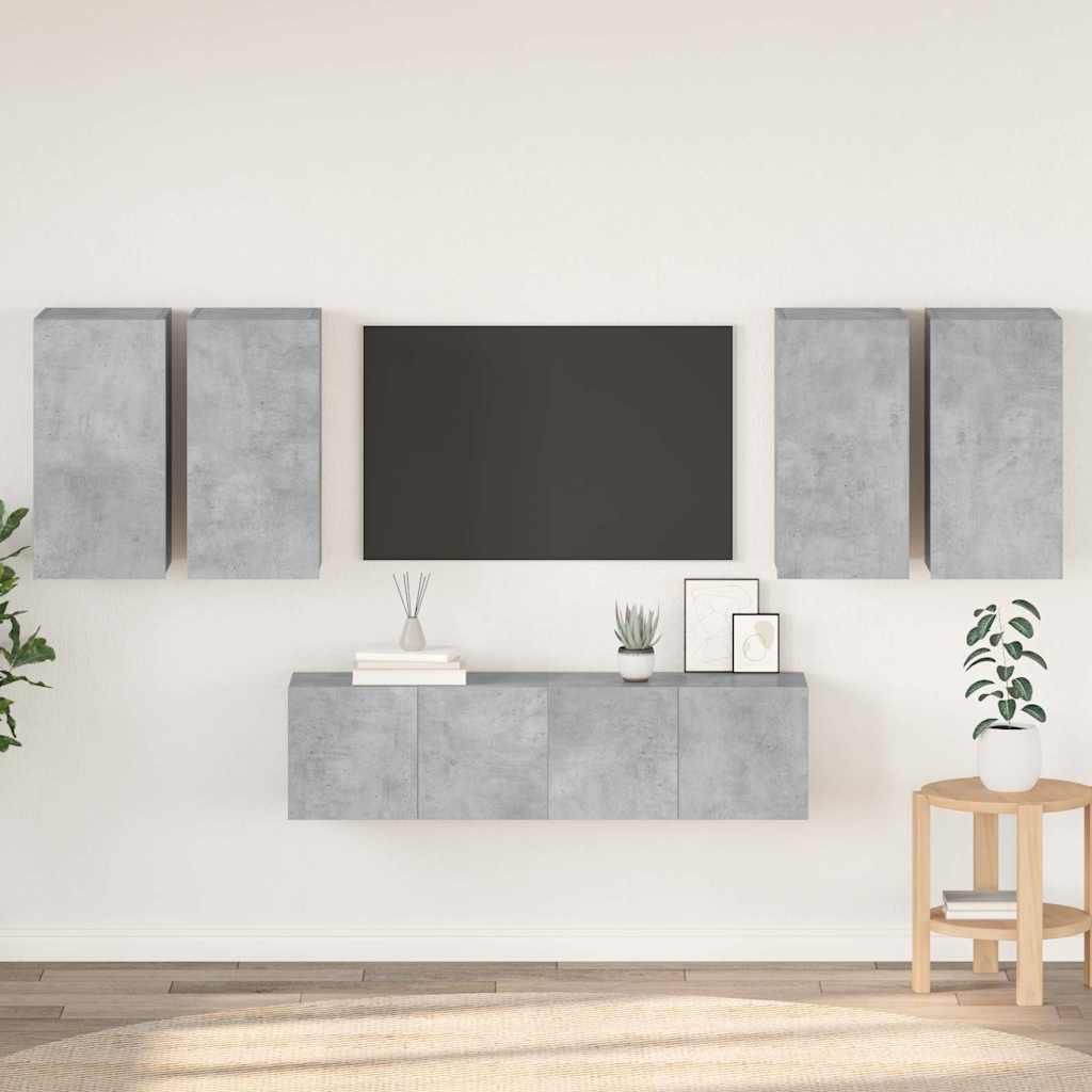 Set di Mobili Porta TV 6 pz Grigio Cemento in Legno Multistrato vidaXL