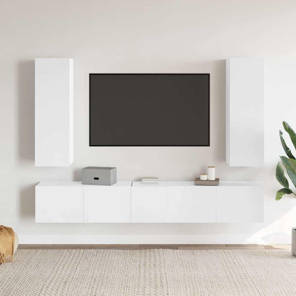 Set di Mobili Porta TV 5 pz Bianco in Legno Multistrato vidaXL
