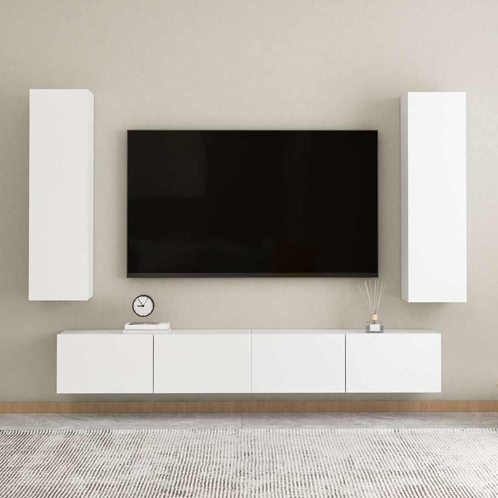 Set Mobili Porta TV 4 pz Bianco in Legno Multistrato vidaXL
