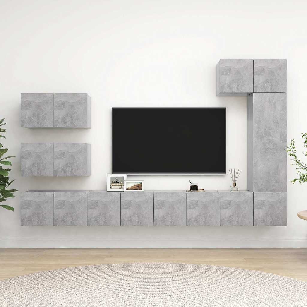 Set di Mobili Porta TV 8 pz Grigio Cemento in Legno Multistrato vidaXL