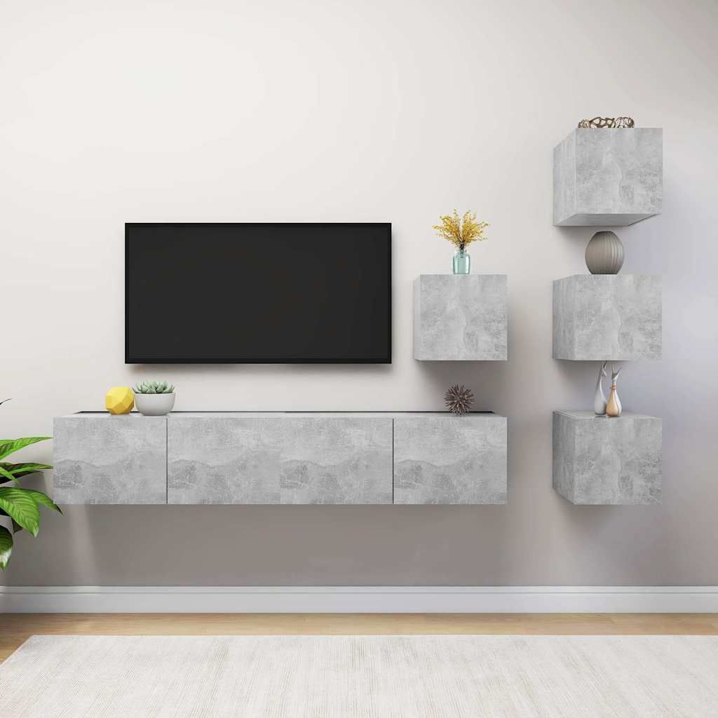 Set di Mobili Porta TV 6 pz Grigio Cemento in Legno Multistrato vidaXL