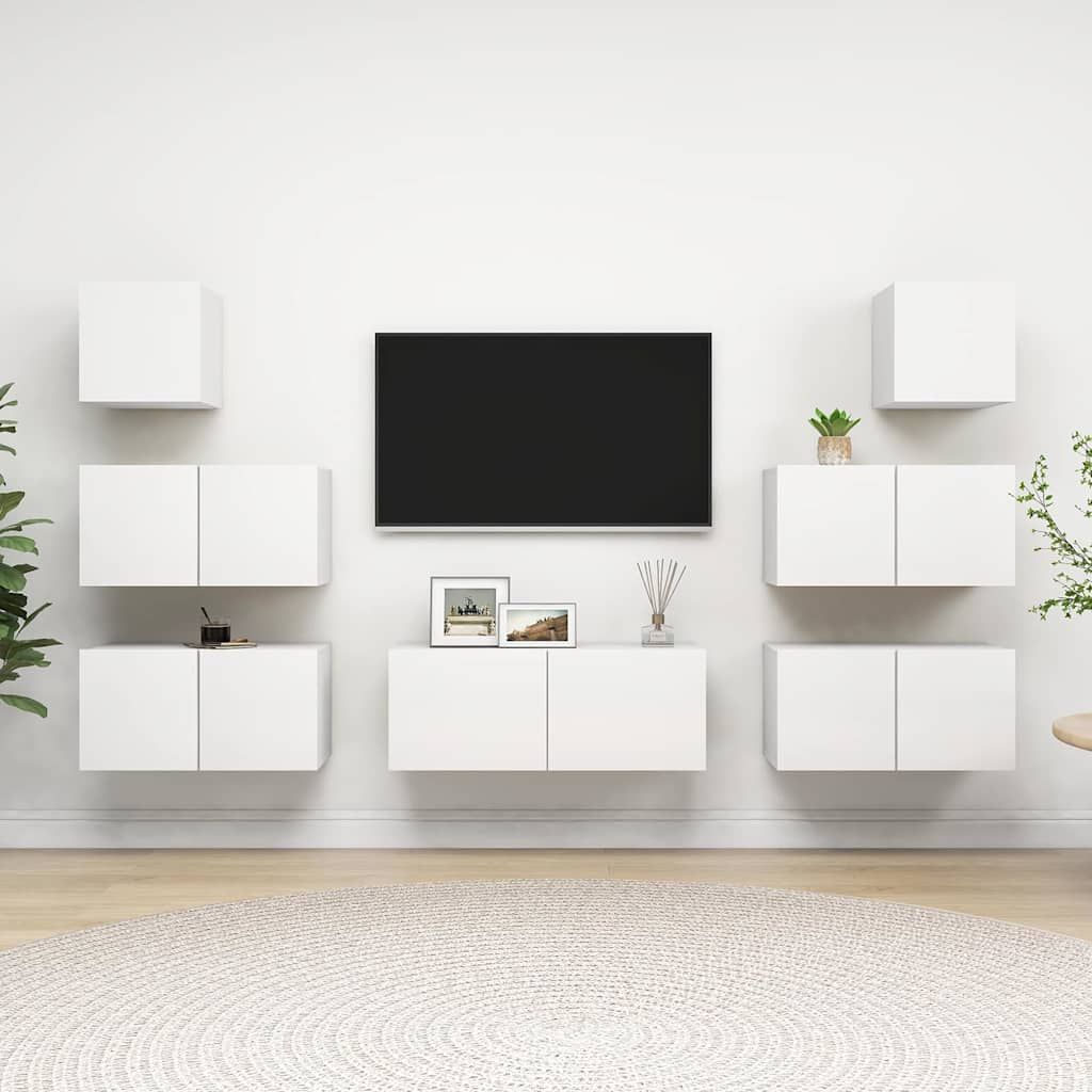 Set Mobili Porta TV 7 pz Bianco in Legno Multistrato vidaXL