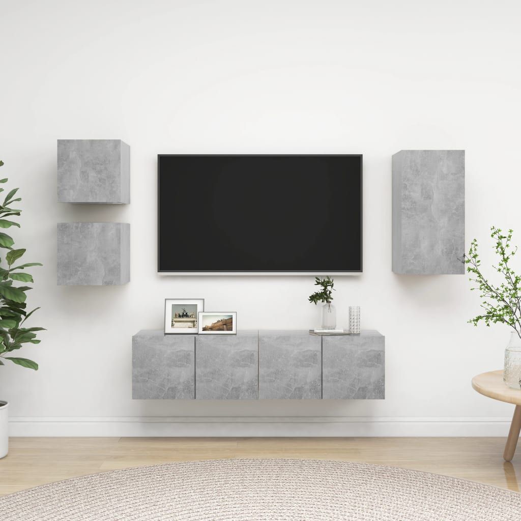 Set di Mobili Porta TV 5 pz Grigio Cemento in Legno Multistrato vidaXL