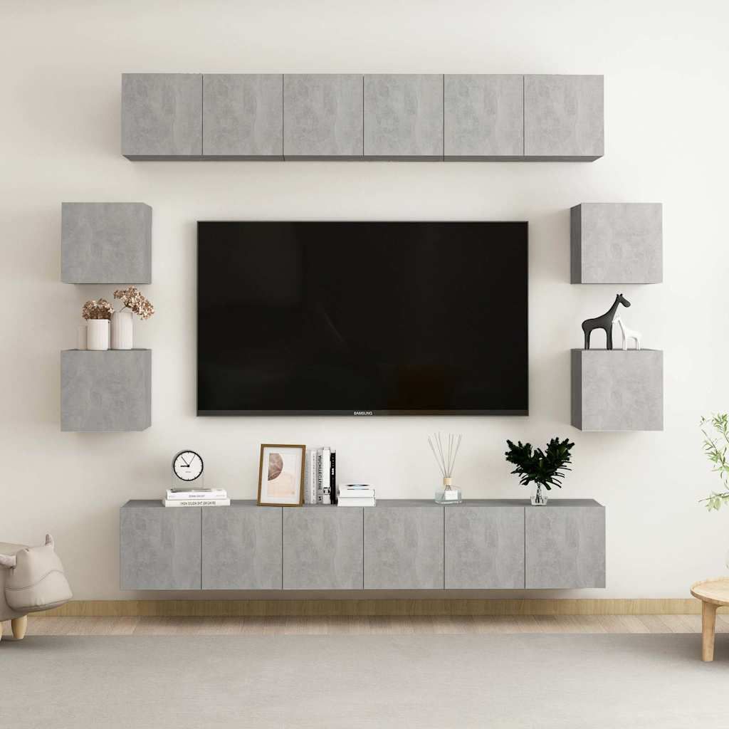 Set di Mobili Porta TV 10pz Grigio Cemento in Legno Multistrato vidaXL