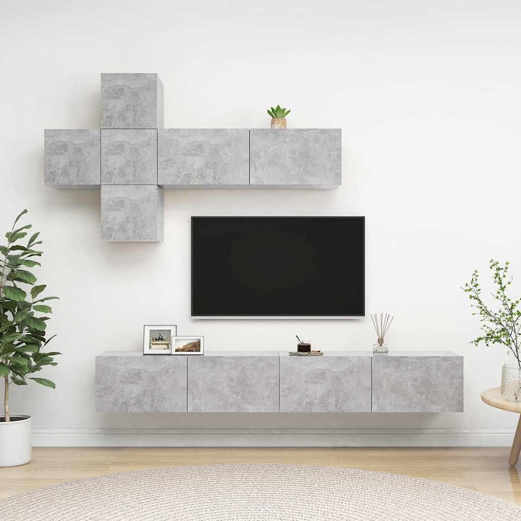 Set di Mobili Porta TV 7 pz Grigio Cemento in Legno Multistrato vidaXL