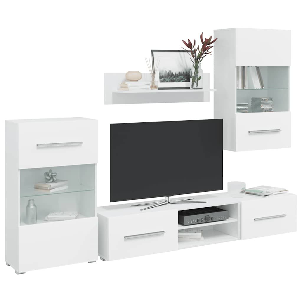 Mobile TV a Parete con Vetrina 5 pz Illuminazione LED Bianco vidaXL