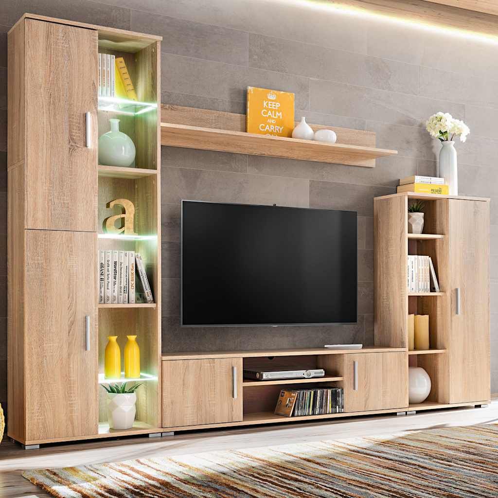 Parete Attrezzata Porta TV con Luci LED Rovere Sonoma vidaXL