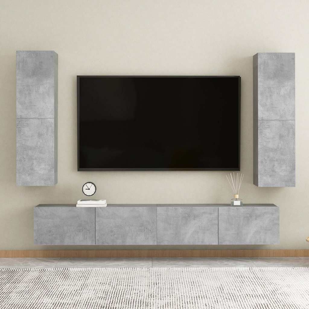 Set di Mobili Porta TV 4 pz Grigio Cemento in Legno Multistrato vidaXL