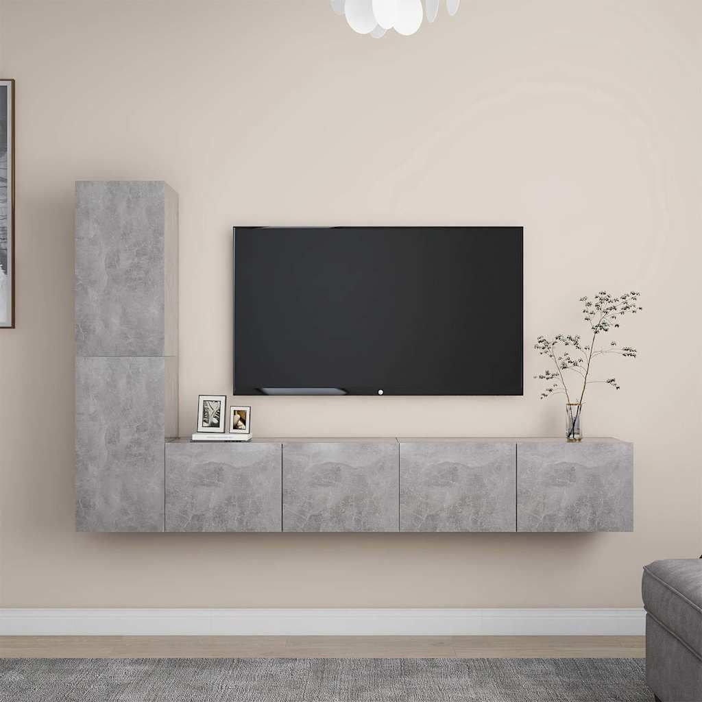 Set di Mobili Porta TV 4 pz Grigio Cemento in Legno Multistrato vidaXL