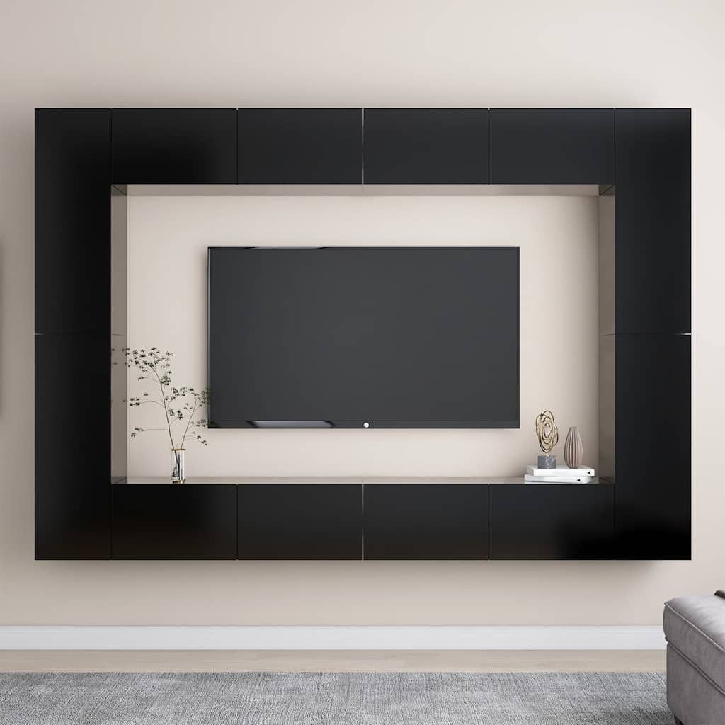Set di Mobili Porta TV 8 pz Nero in Legno Multistrato vidaXL