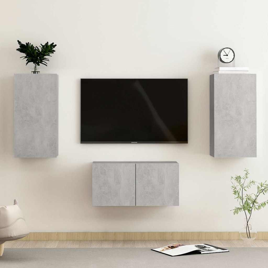 Set di Mobili Porta TV 3 pz Grigio Cemento in Legno Multistrato vidaXL