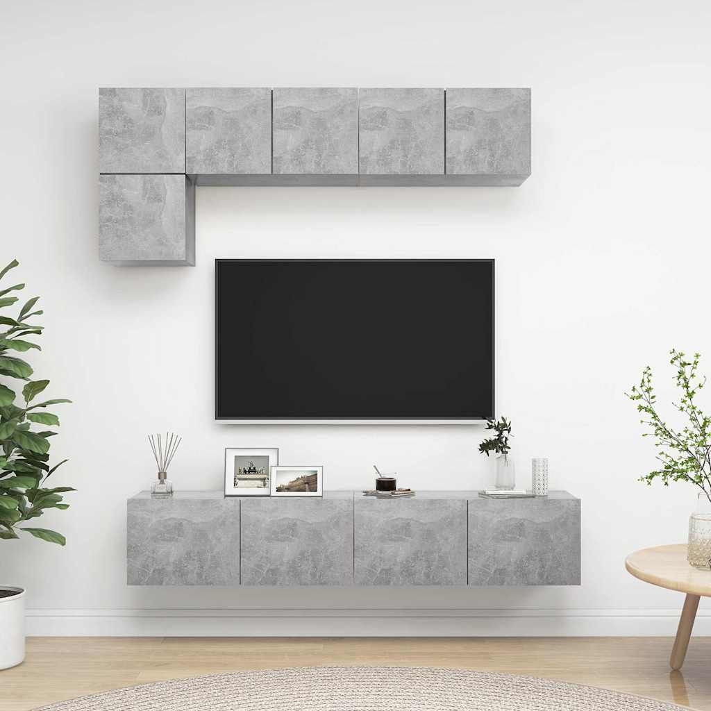 Set di Mobili Porta TV 5 pz Grigio Cemento in Legno Multistrato vidaXL