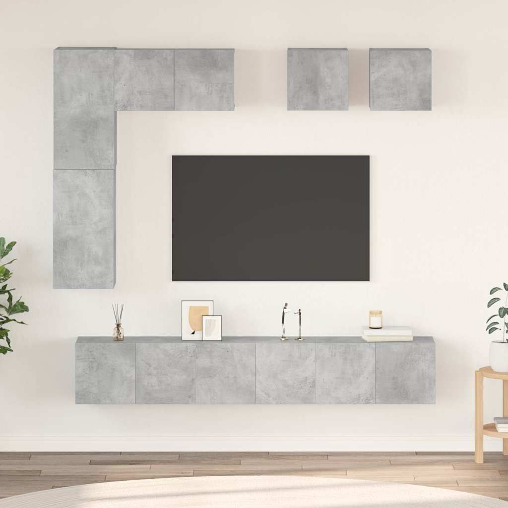 Set di Mobili Porta TV 8 pz Grigio Cemento in Legno Multistrato vidaXL