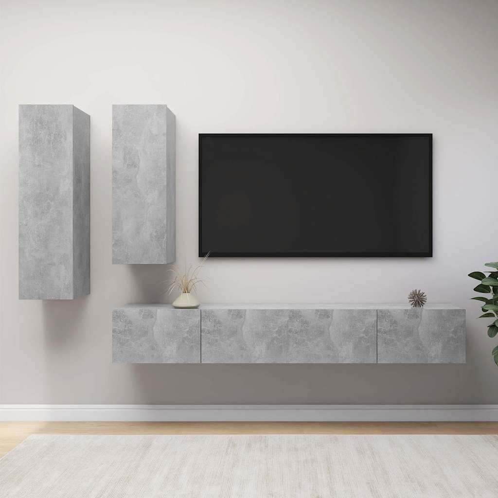 Set di Mobili Porta TV 4 pz Grigio Cemento in Legno Multistrato vidaXL