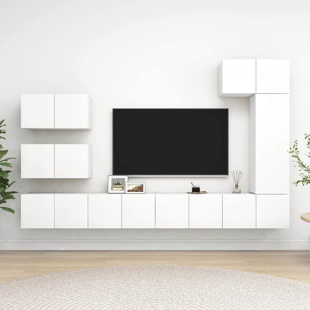 Set Mobili Porta TV 8 pz Bianco in Legno Multistrato vidaXL