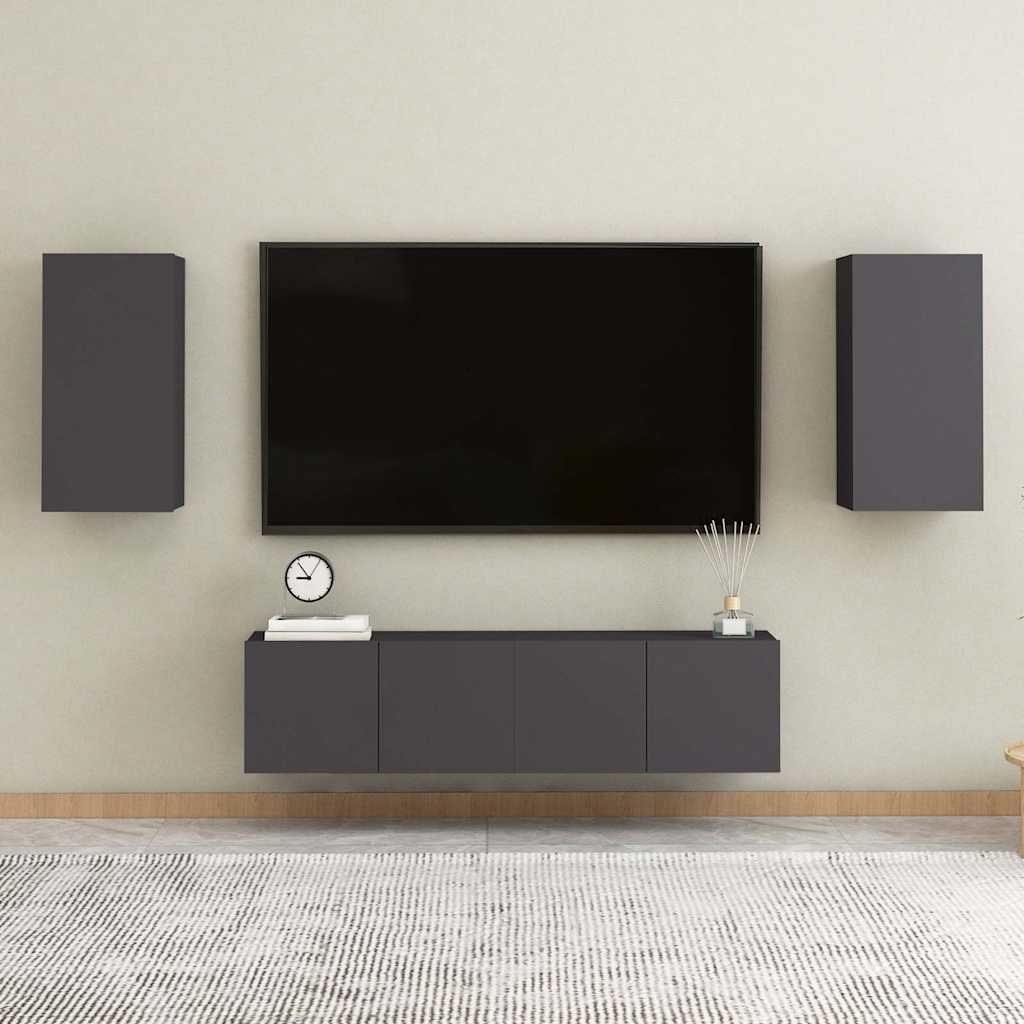 Set Mobili Porta TV 4 pz Grigio in Legno Multistrato vidaXL