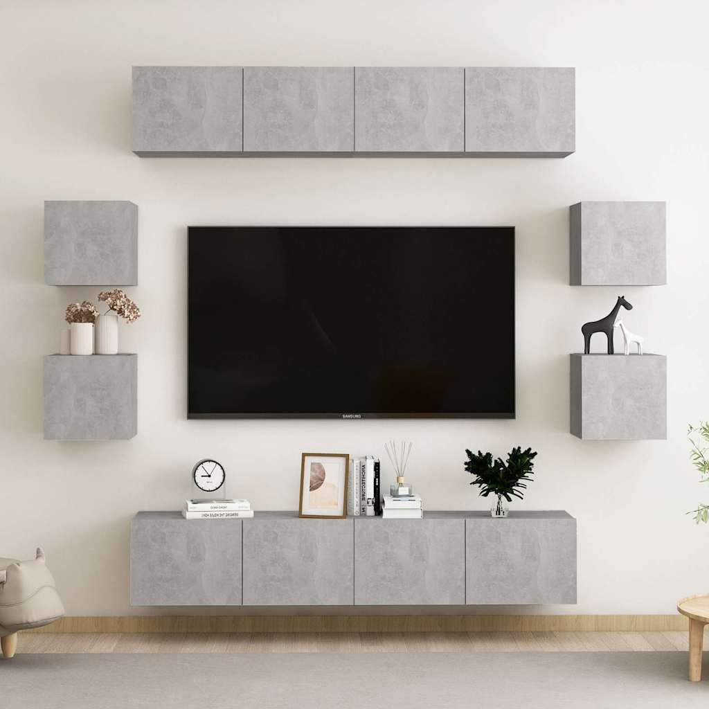 Set di Mobili Porta TV 8 pz Grigio Cemento in Legno Multistrato vidaXL