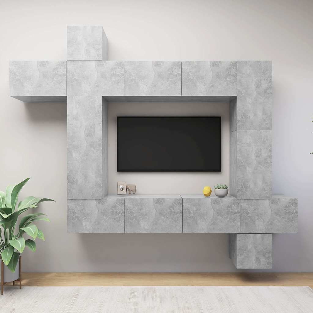 Set di Mobili Porta TV 9 pz Grigio Cemento in Legno Multistrato vidaXL