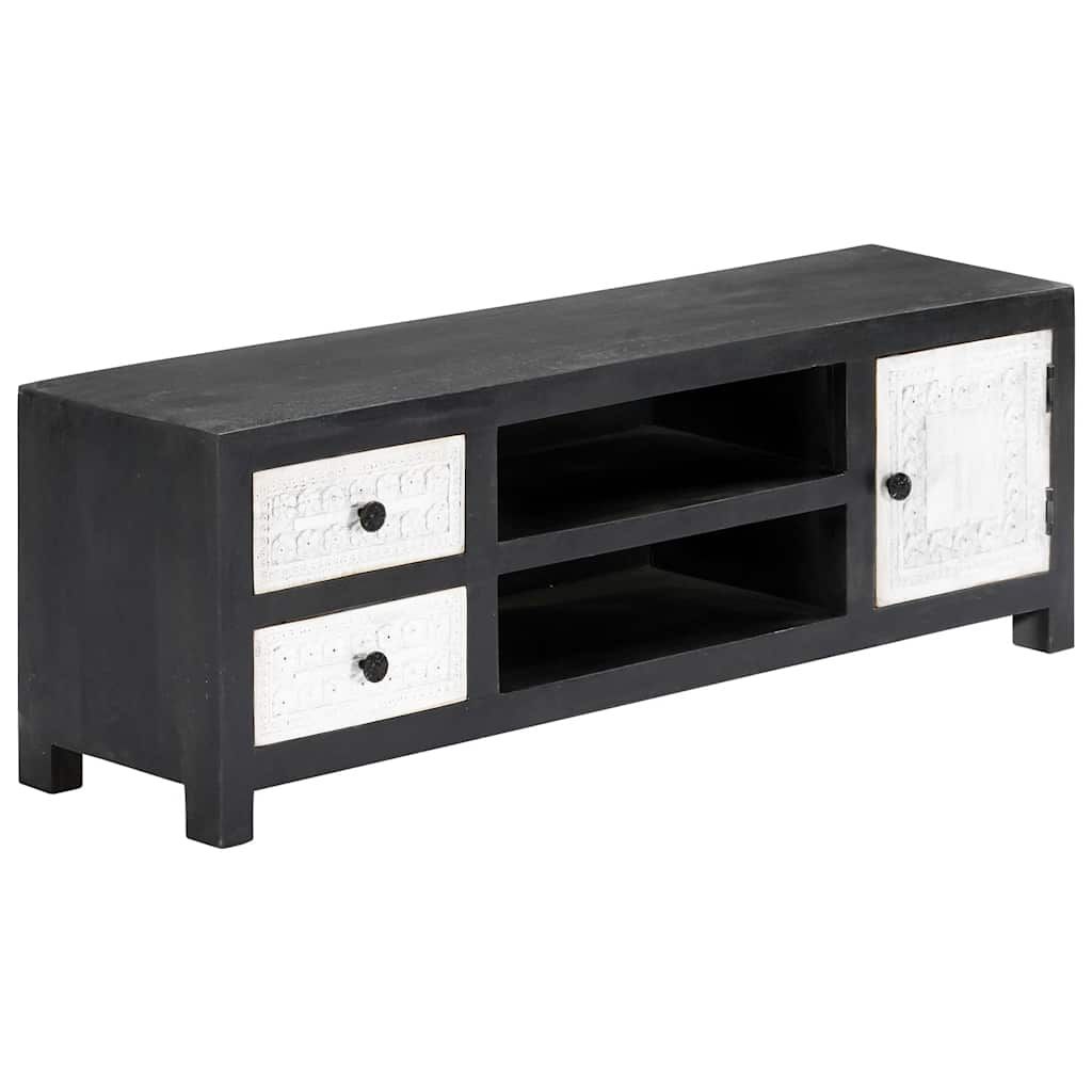 Mobile TV Intagliato a Mano Grigio Bianco 120x30x40 cm in Mango vidaXL