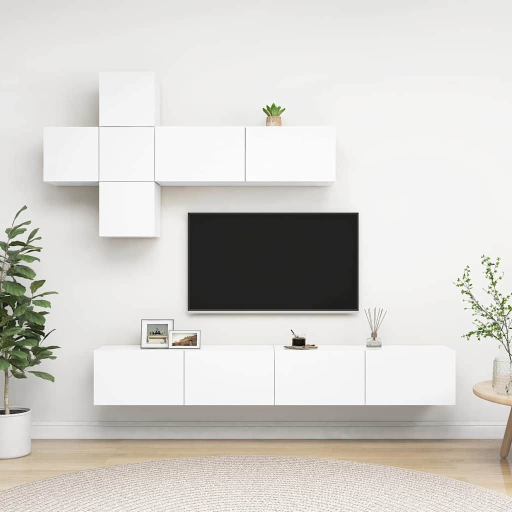 Set Mobili Porta TV 7 pz Bianco in Legno Multistrato vidaXL