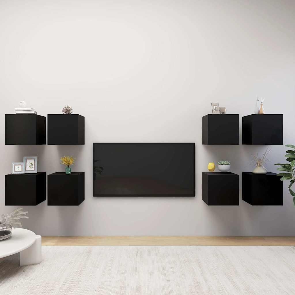 Mobili Porta TV a Parete 8 pz Neri 30,5x30x30 cm vidaXL