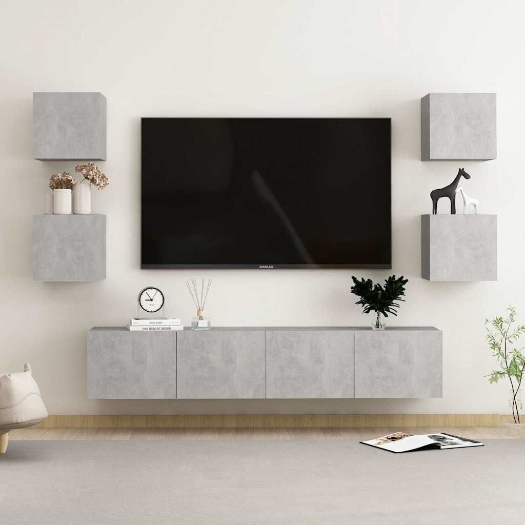 Set di Mobili Porta TV 6 pz Grigio Cemento in Legno Multistrato vidaXL