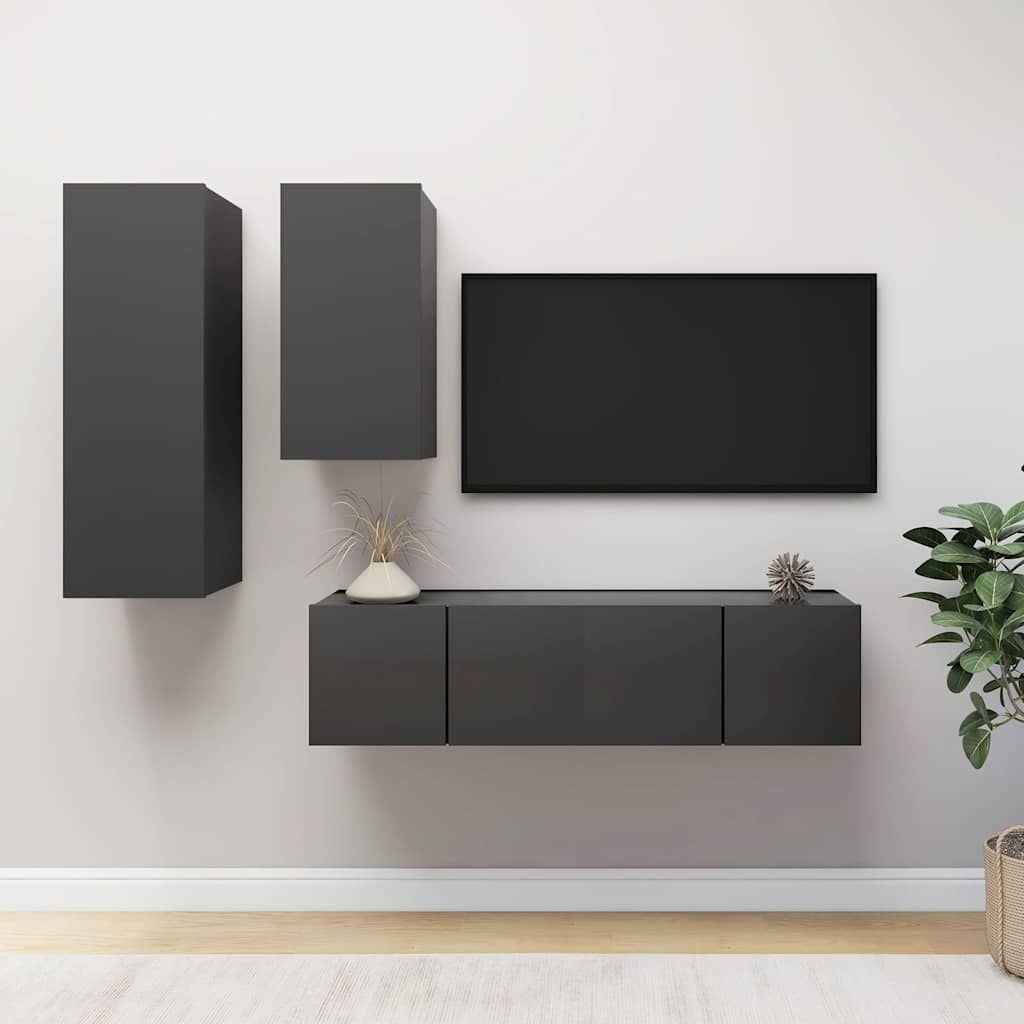 Set Mobili Porta TV 4 pz Grigio in Legno Multistrato vidaXL