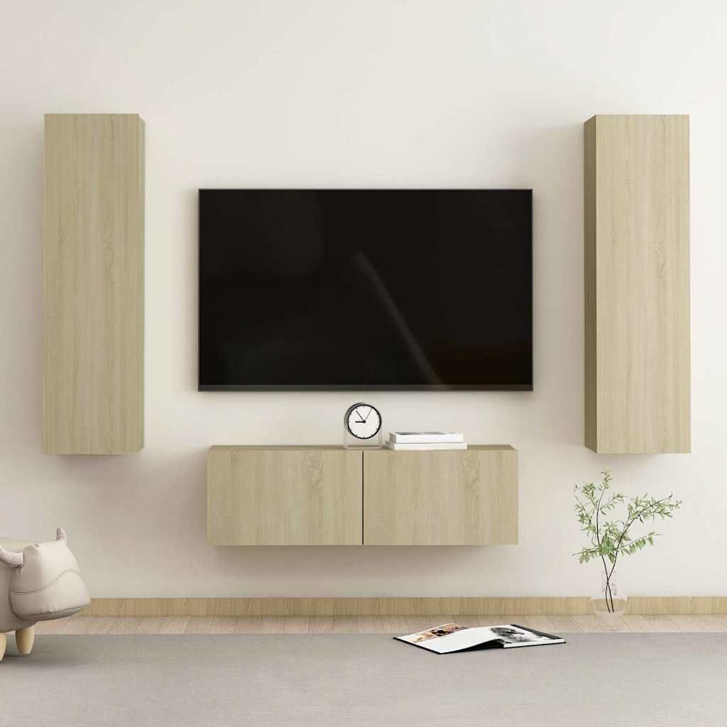 Set di Mobili Porta TV 3 pz Rovere Sonoma in Legno Multistrato vidaXL
