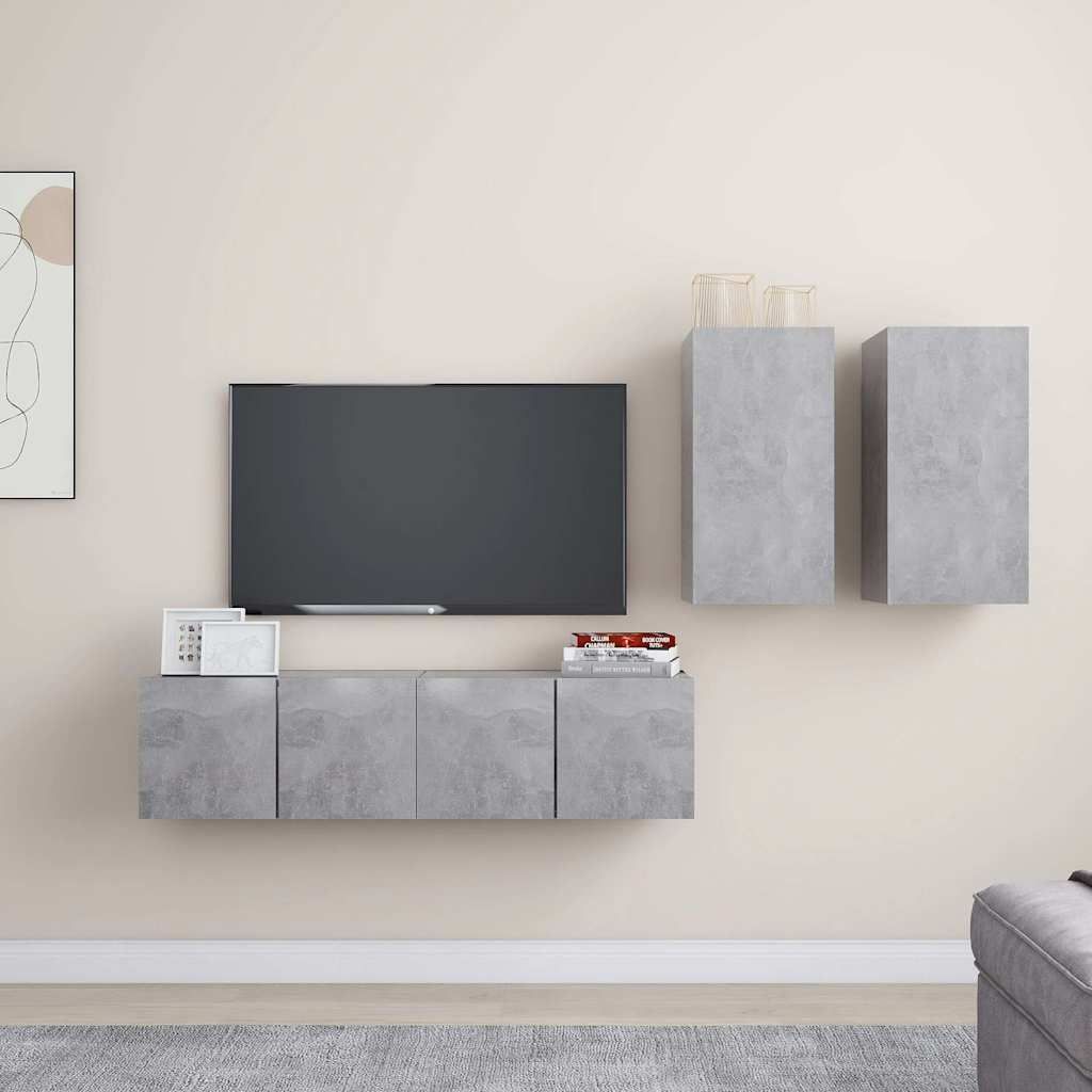 Set di Mobili Porta TV 4 pz Grigio Cemento in Legno Multistrato vidaXL