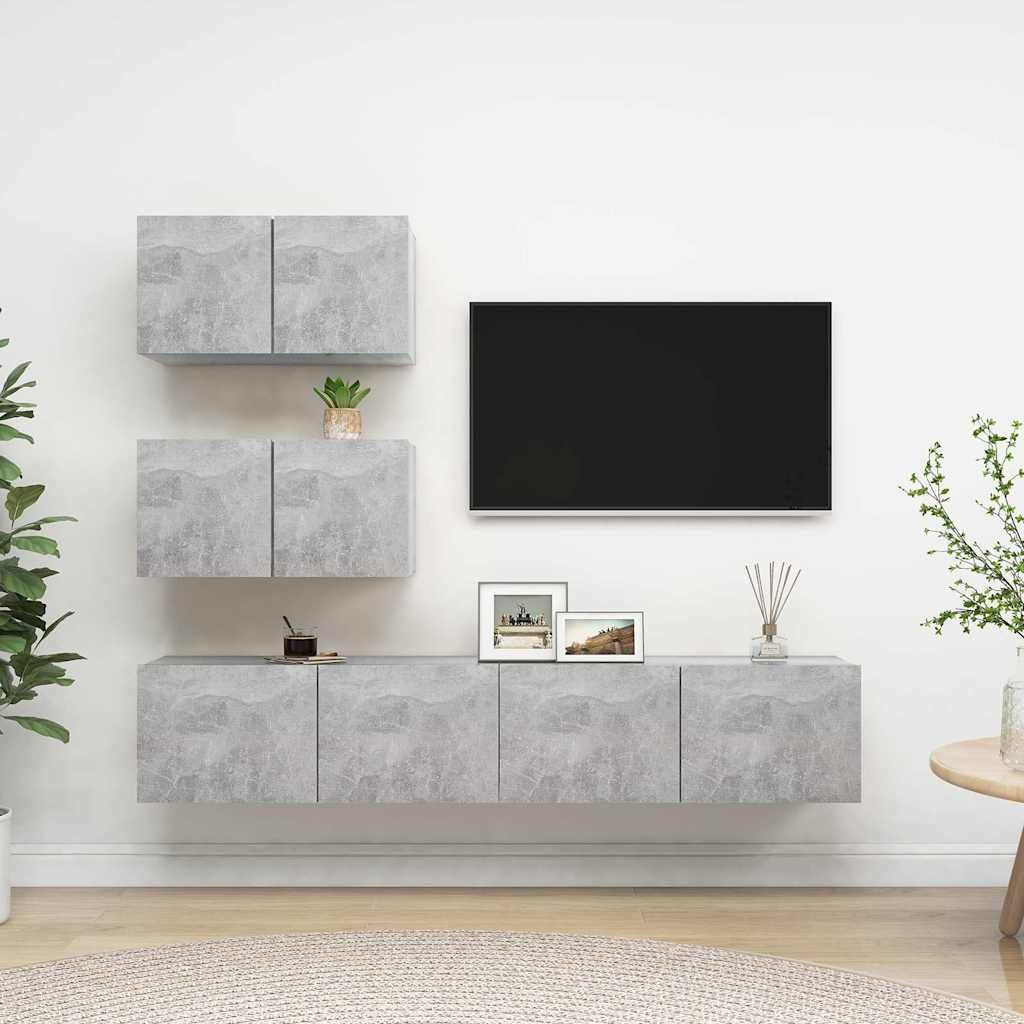 Set di Mobili Porta TV 4 pz Grigio Cemento in Legno Multistrato vidaXL