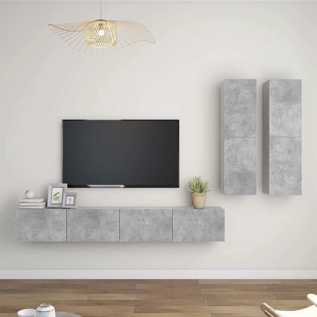 Set di Mobili Porta TV 4 pz Grigio Cemento in Legno Multistrato vidaXL