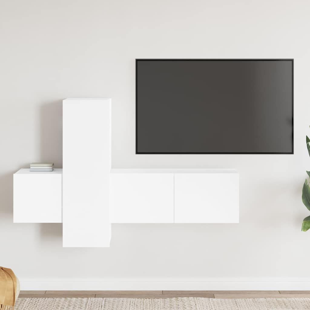 Set di Mobili Porta TV 3 pz Bianco in Legno Multistrato vidaXL