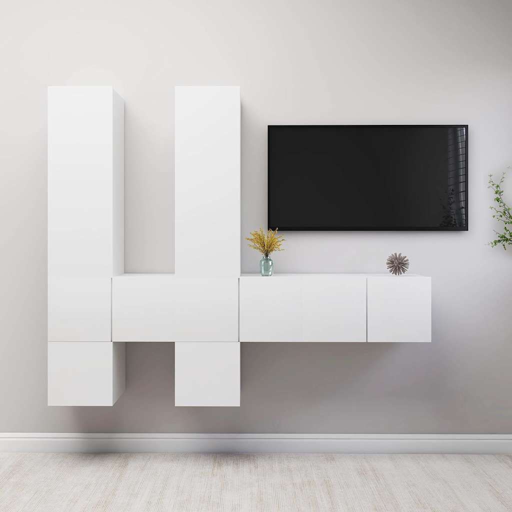 Set Mobili Porta TV 7 pz Bianco in Legno Multistrato vidaXL