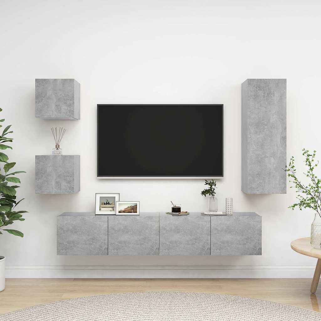 Set di Mobili Porta TV 5 pz Grigio Cemento in Legno Multistrato vidaXL