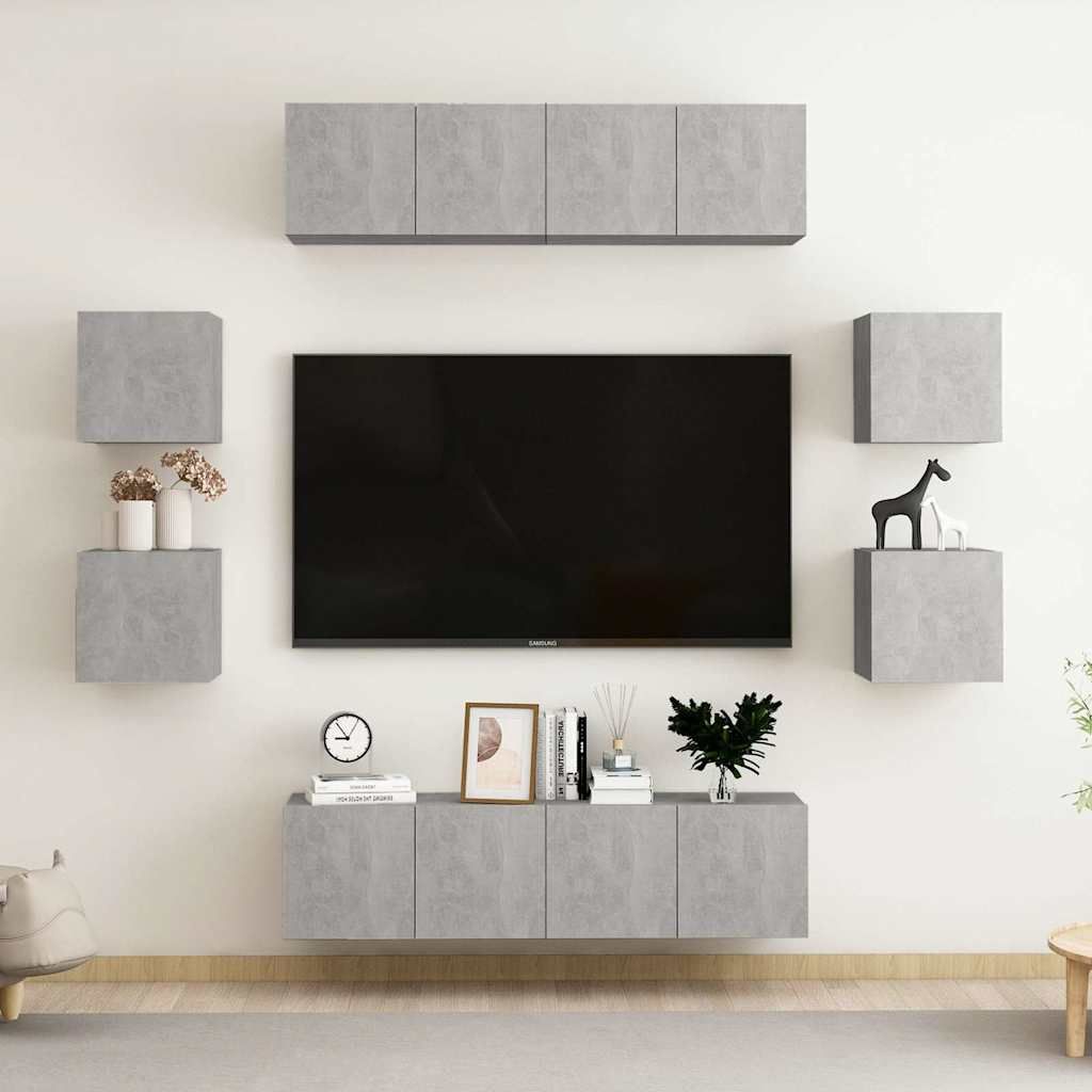 Set di Mobili Porta TV 8 pz Grigio Cemento in Legno Multistrato vidaXL