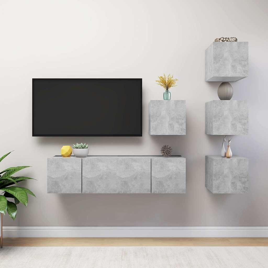 Set di Mobili Porta TV 6 pz Grigio Cemento in Legno Multistrato vidaXL