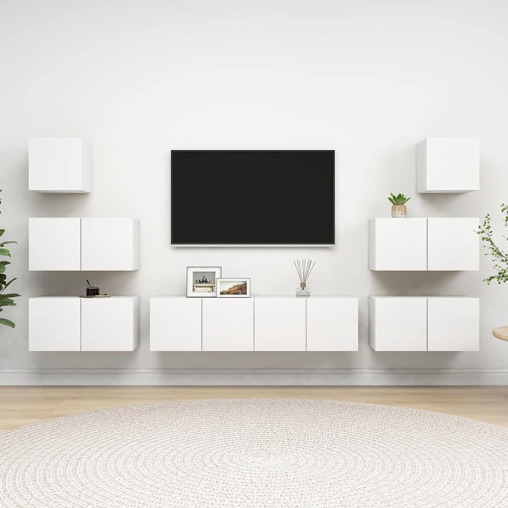 Set Mobili Porta TV 8 pz Bianco in Legno Multistrato vidaXL