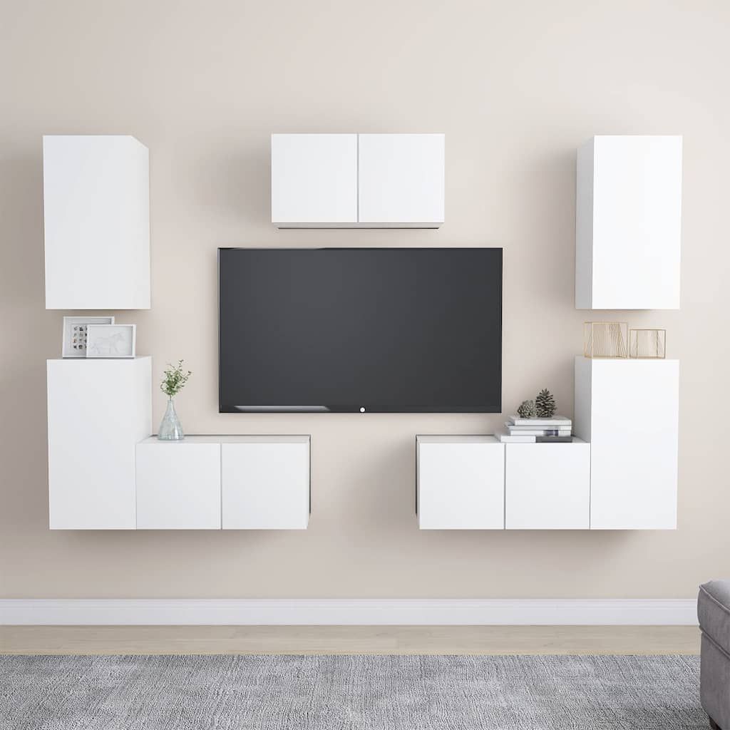 Set Mobili Porta TV 7 pz Bianco in Legno Multistrato vidaXL