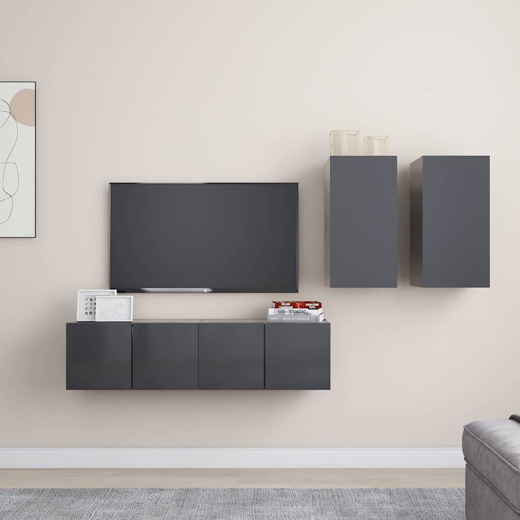 Set Mobili Porta TV 4 pz Grigio in Legno Multistrato vidaXL