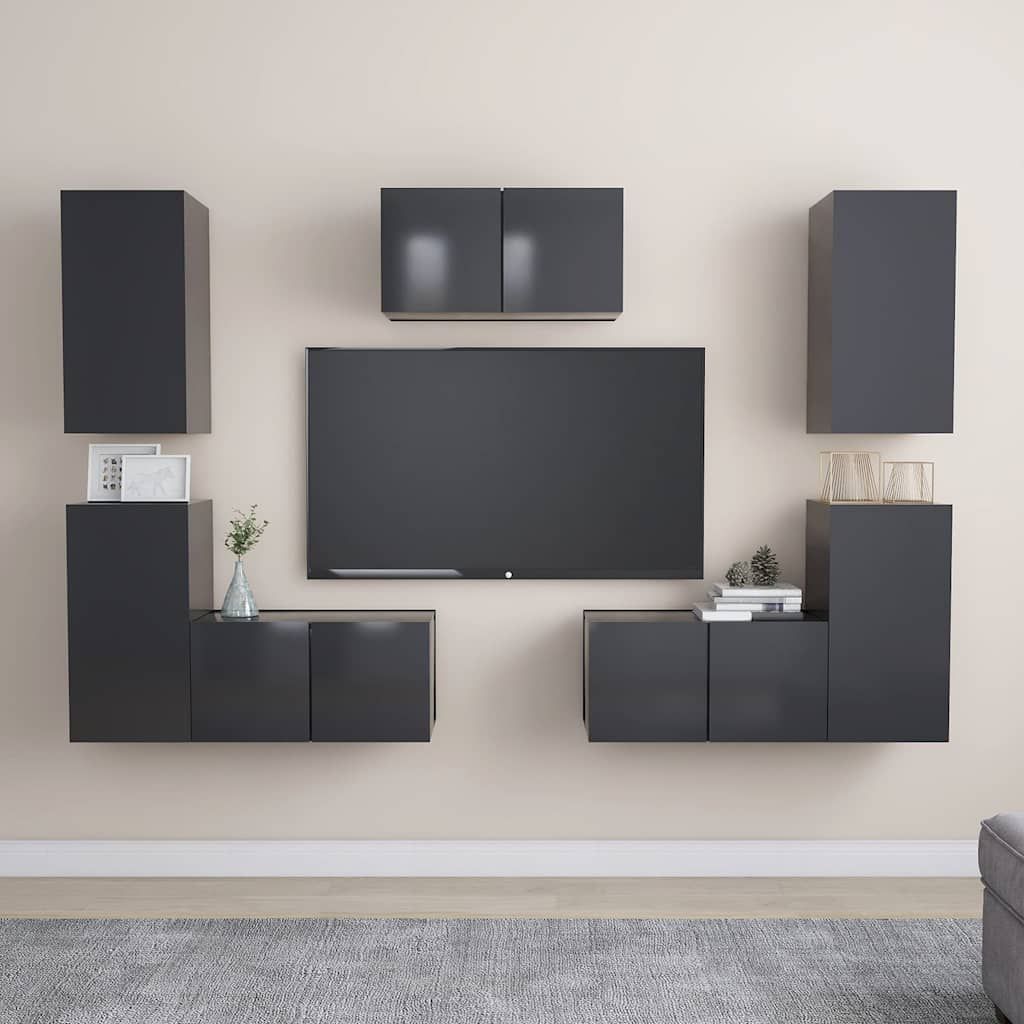 Set Mobili Porta TV 7 pz Grigio in Legno Multistrato vidaXL