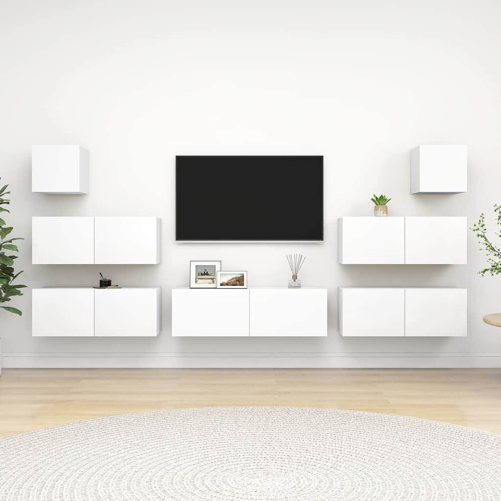 Set Mobili Porta TV 7 pz Bianco in Legno Multistrato vidaXL