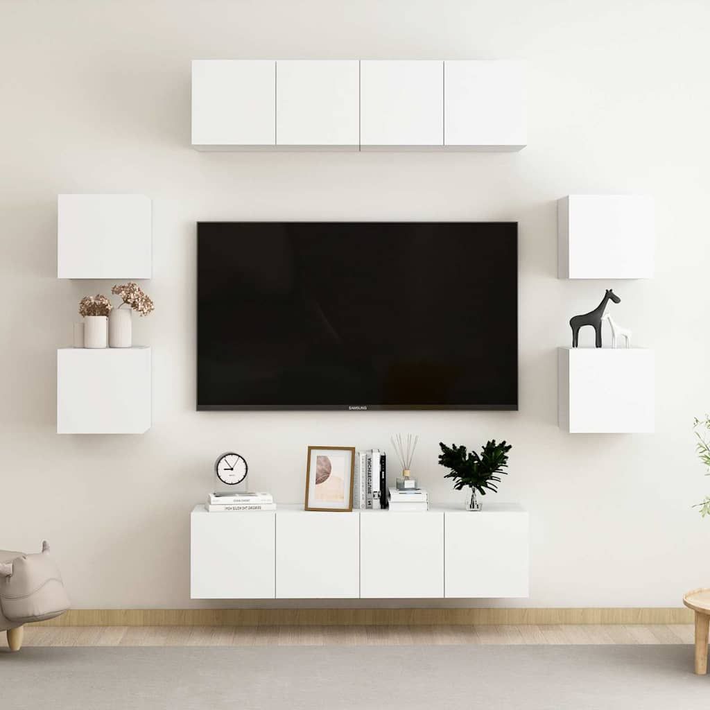 Set Mobili Porta TV 8 pz Bianco in Legno Multistrato vidaXL