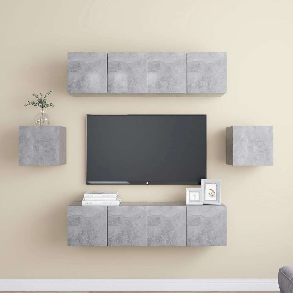 Set di Mobili Porta TV 6 pz Grigio Cemento in Legno Multistrato vidaXL
