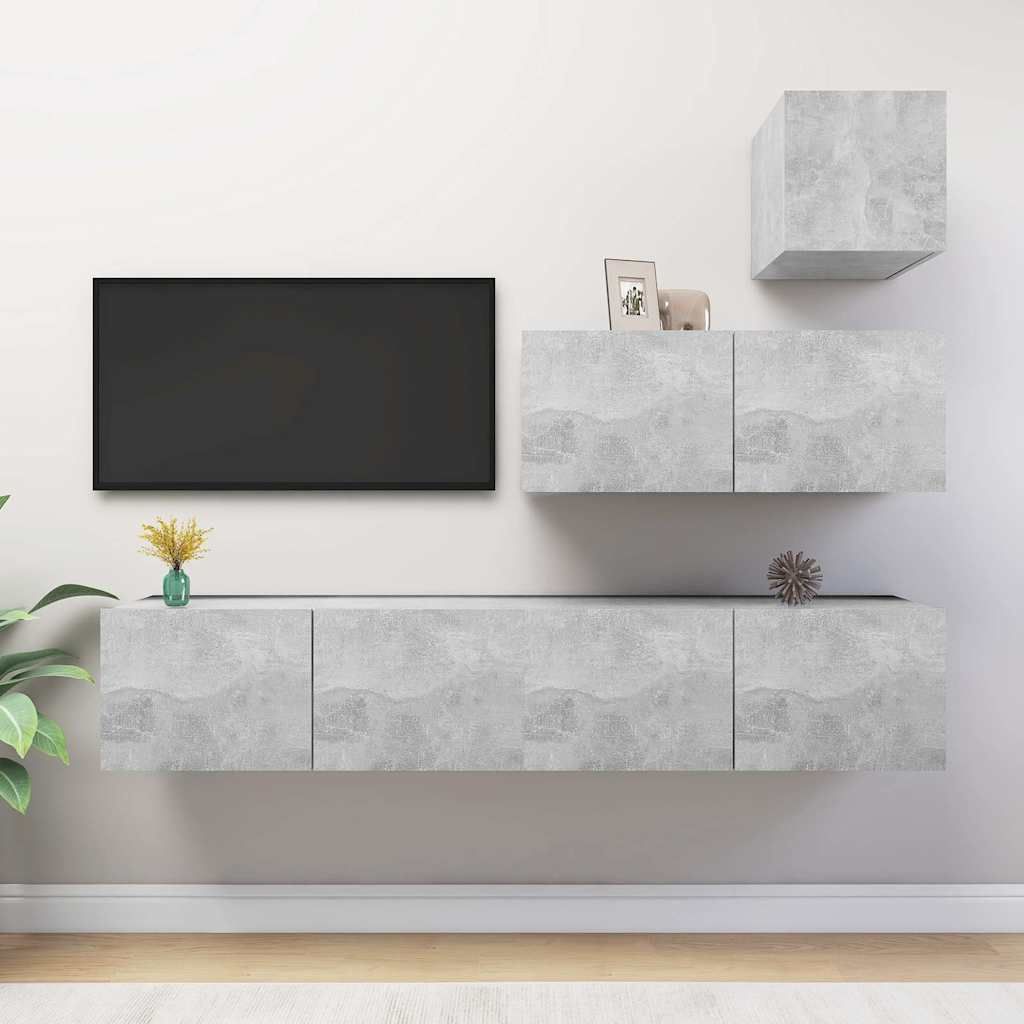 Set di Mobili Porta TV 4 pz Grigio Cemento in Legno Multistrato vidaXL