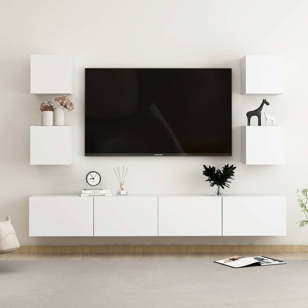 Set Mobili Porta TV 6 pz Bianco in Legno Multistrato vidaXL