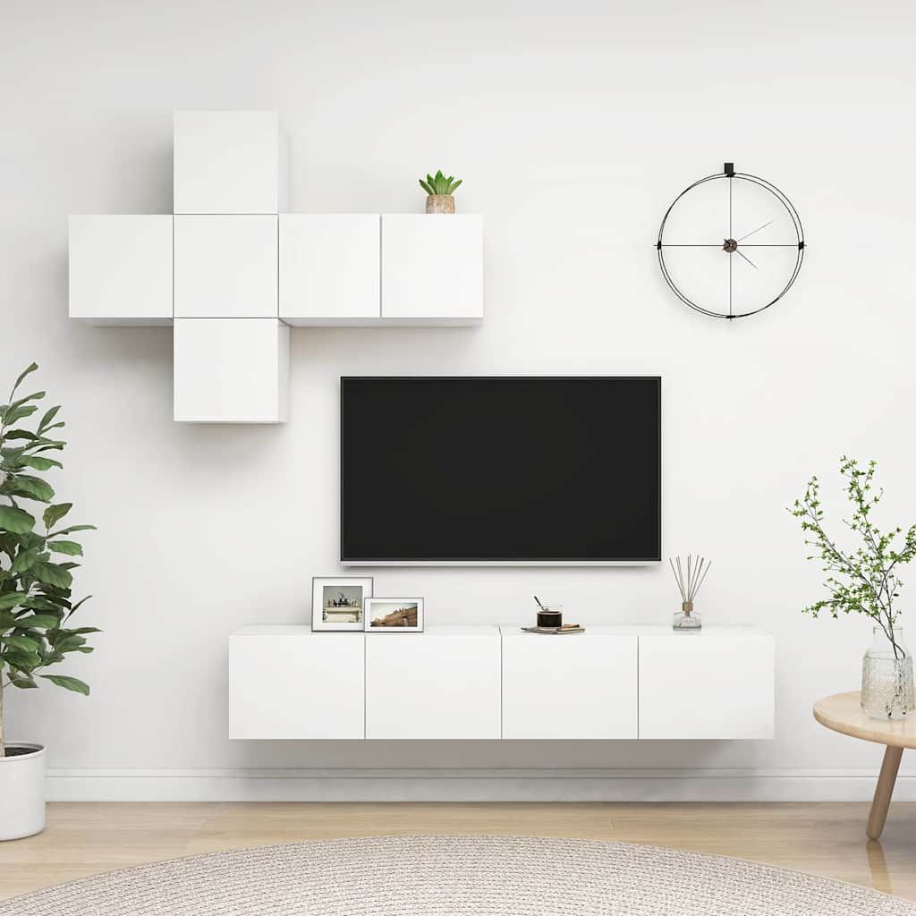 Set Mobile TV 7 pz Bianco in Legno Multistrato vidaXL