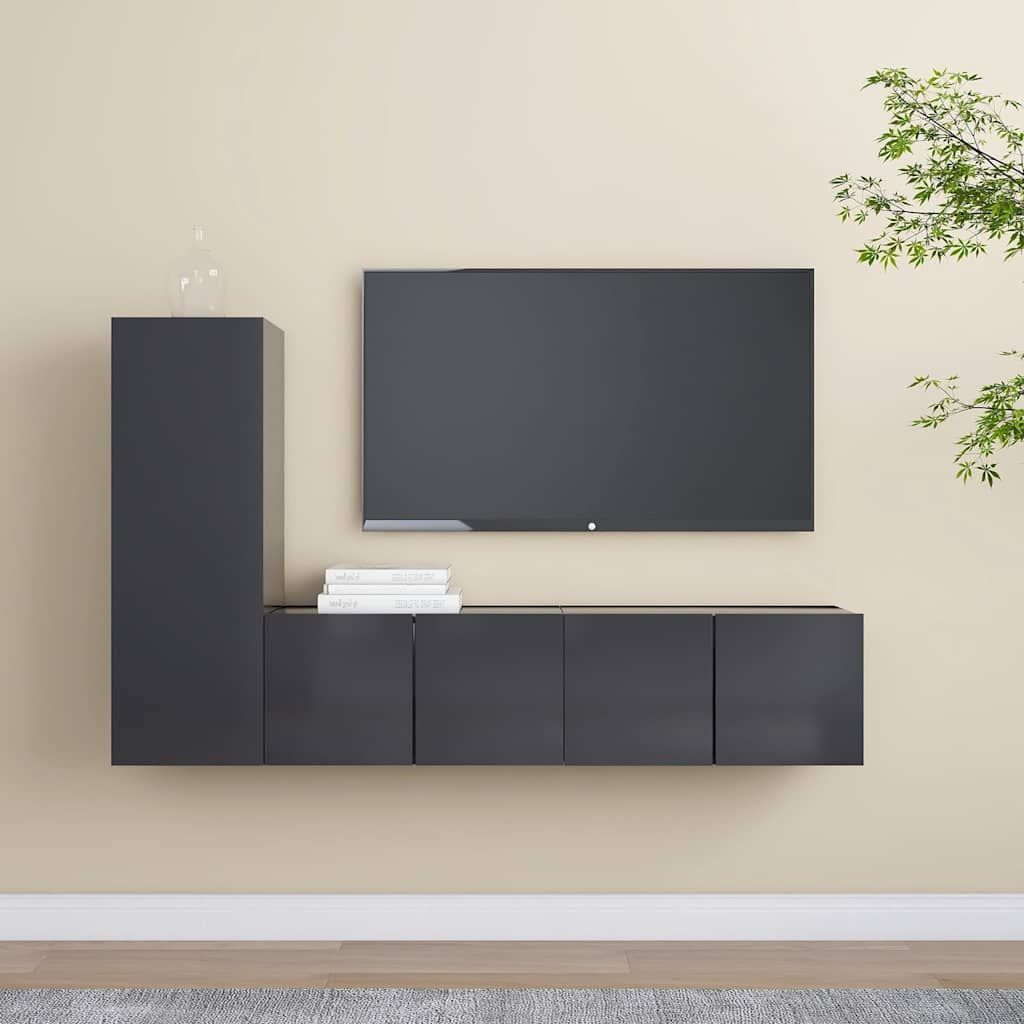 Set Mobili Porta TV 3 pz Grigio in Legno Multistrato vidaXL