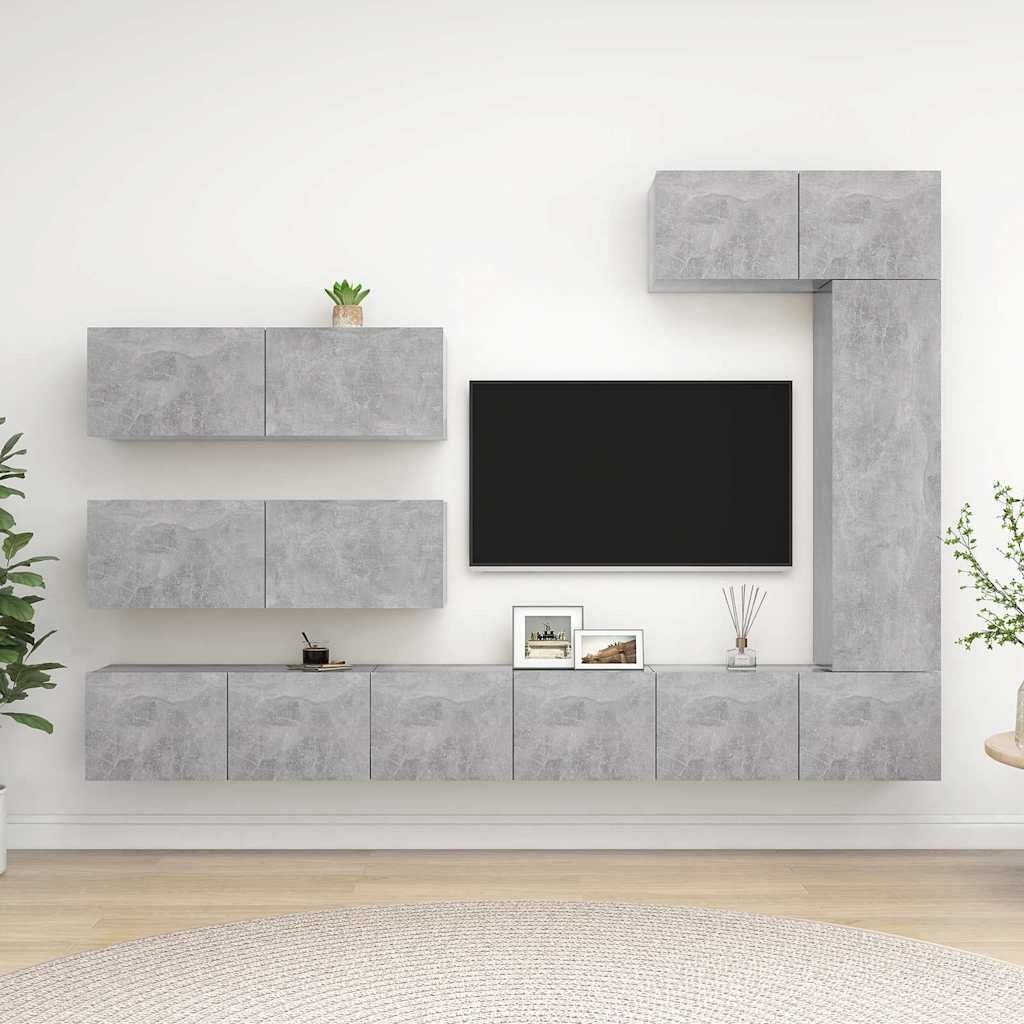 Set di Mobili Porta TV 7 pz Grigio Cemento in Legno Multistrato vidaXL